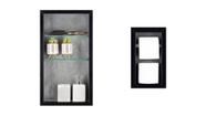 Nicho Em Porcelanato Com Prateleira De Vidro E Porta Papel Higiênico - Kit com 2 Peças (Cinza/Preto)