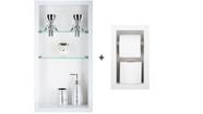 Nicho Em Porcelanato Com Prateleira De Vidro Para Banheiro E Porta Papel Higiênico - Kit com 2 Peças (Branco) Nicho Em Porcelanato Com Prateleira De Vidro Para Banheiro E Porta Papel Higiênico - Kit com 2 Peças (Branco)