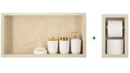 Nicho Para Banheiro Em Porcelanato E Porta Papel Higiênico Duplo - Kit com 2 peças (Bege 60)