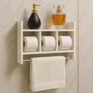 Nicho Porta Toalha e Papel MDF BRANCO Tubo Metal Montado 45x30x10
