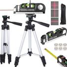 Nível A Laser 3 Linhas Trena Régua Bolha Esquadro Rotativo Nivelador de Mão Profissional + Tripé Telescópio Completo