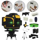 Nível Laser Verde 3D 12 Linhas 40m com 2 Baterias Recarregáveis com Tripé e Maleta Reforçada Profissional Alta Precisão