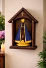 Nossa Senhora Aparecida Imagem Gesso e Perola 24cm com Capela Oratório Madeira Imbuia
