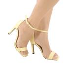 Nova Sandália Feminina CLACI Napa Amarelo Bebe Bico Quadrado Fivela Salto Fino 9,0cm Nova Sandália Feminina CLACI Napa Amarelo Bebe Bico Quadrado Fivela Salto Fino 9,0cm