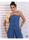 Novidade Macacão Jeans sem alça Premium/feminino
