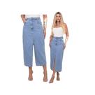 Novidade Saia Jeans Midi Feminina Fenda Simples PREMIUM