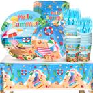 O conjunto de pratos de papel Atonofun Beach para festas serve 24