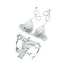 Oco Conjunto De Biquíni Com Cordão Trançado Para Mulheres, Triângulo Sólido, Moda Praia Brasileira Oco Conjunto De Biquíni Com Cordão Trançado Para Mulheres, Triângulo Sólido, Moda Praia Brasileira
