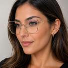 Óculos de Grau Feminino Retângular Metal Dourado Elegante Leve Fashion