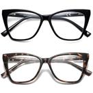 Óculos de leitura LKEYE Oversize Cat Eye Women 1,25 pretos, pacote com 2 unidades
