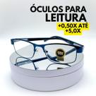 Óculos de Leitura Metálico Retangular Azul com Lente de Grau +0.50 até +5.00 Óculos Pronto para Vis