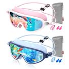 Óculos de natação Aegend Kids Anti Fog com alça elástica 6-14 azul e rosa