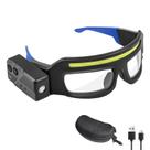 Óculos de segurança LED, farol recarregável, 800 lúmens, azul