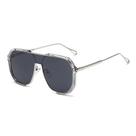 Óculos de Sol Double Beam Polygon - Armação Grande, Formato Côncavo - Moda Europa/EUA