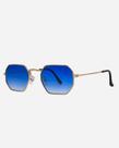 Óculos De Sol Feminino Octagonal Armação Metal Lente Proteção Uv400 Azul