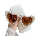 Óculos De Sol Femininos De Luxo Com Coração De Pérolas Brilhantes E Lentes Finas Casuais