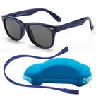 Óculos de Sol Flexível Infantil + Case Carrinho + Cordão Silicone Marinho Fosco