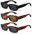 Óculos de sol KUGUAOK Retro Retangle UV400 Protection, pacote com 3