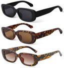Óculos de sol KUGUAOK Retro Retangle UV400 Protection, pacote com 3