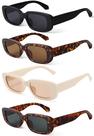 Óculos de sol KUGUAOK retro retangulares UV400 femininos/masculinos, pacote com 4