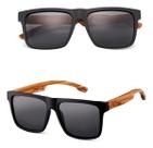Óculos de Sol Masculino Quadrado Madeira Bambu Preto Proteção UV400