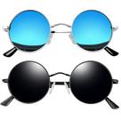 Óculos de sol redondos Joopin Steampunk Teashade Circle Óculos de sol polarizados UV400 para homens e mulheres (preto e azul espelhado)