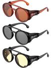 Óculos de sol Weewooday Retro Round Steampunk 3 pares masculinos e femininos