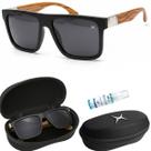 Oculos Masculino Casual UV Protecao Premium Madeira + Case classico marrom quadrado estiloso bambu surf bege presente