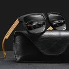 Óculos Masculino de Sol Square Design Vintage com Haste Estilo Madeira