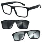 Oculos Masculino Quadrado Mormaii Swap NG 6153 Preto Fosco Com 2 Clipons Cinza e Prata Polarizado