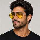 Óculos Noturno Polarizado Masculino UV400 Aviador Amarelo
