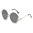 Óculos Rimless Flame Rhinestone, dourado, marrom, lente 63 mm