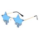 Óculos Rimless Star Rhinestone Blue Lens Metal Frame Óculos Rimless Star Rhinestone Blue Lens Metal Frame