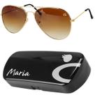 oculos sol feminino inox banhado aviador ouro + case social casual presente qualidade premium lente marrom armação dourada original