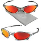 oculos sol metálica proteção uv prata masculina lupa + case lente laranja cromado polarizado casual praia estiloso verão