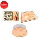OFERTA DIA DAS MAES KIT 3pçs Porta frios, Boleira e Tábua de Madeira de Frios com Garfinhos NATURAL