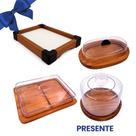 OFERTA DIA DAS MAES KIT 4Pçs Queijeira, Bandeja, Manteigueira e Porta Frios Medio 21x16,5cm Madeira Natural, Cozinha, Café, Queijos, Bolos
