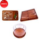 OFERTA KIT 3pçs Porta Frios 21X16,5CM, Boleira de Madeira RUSTICO tampa Acrílico e Kit frios e Garfinhos Café da manha, Cozinha, Mesa posta