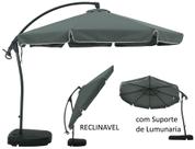 ombrellone Guarda Sol de Praia 3m Aluminio Bel Buzios / Reclinavel & Giratorio 360 Ideal Piscina, Jardim, Deck + Base 50L & Suporte de Luminaria