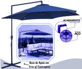 Ombrellone Guarda Sol Lateral Piscina e Praia 3 Metros Bel Veneza Azul com Base de Apoio e Manivela de Abertura