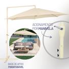 Ombrelone Guarda Sol Lateral Luxo Bel Veneza 3 Metros Bege p/ Piscina + Base De Apoio e X Acionamento por Manivela
