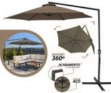 Ombrelone Guarda Sol p/ Espreguiçadeira BEL Veneza 3 Metros Giratorio 360 Reforçado Com Manivela e Base de Apoio