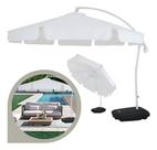 Ombrelone Sombreiro Luxo Bel Buzios 3 Metros Branco Reclinavel & Giratório 360 + Base em ABS 50L