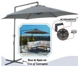 Ombrelone Suspenso Bel Veneza 3 Metros Cinza Guarda Sol com Base de Apoio p/ Piscina, Varanda, Jardim