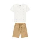 Onda Marinha Conjunto Camiseta Malha e Bermuda Sarja Off White