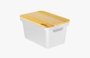 Organizador Collection Branco Com Tampa de Madeira 10 Litros