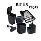 Organizador Cozinha Pia Lixeira 5 Litros , Lixeira 7 Litros , Dispenser , Rodo e Escorredor 5 Peças Preto