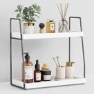 Organizador de balcão de banheiro Forbena 2 camadas de madeira branca/cinza