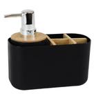 Organizador de Banheiro com Dispenser Pump em Bambu Preto 280ml - Elegância e Praticidade Organizador de Banheiro com Dispenser Pump em Bambu Preto 280ml - Elegância e Praticidade
