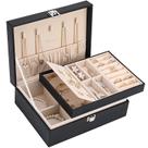 Organizador de caixas de joias Voova para mulheres e meninas, estojo grande de armazenamento de joias masculinas de 2 camadas, porta-joias de couro PU com bandeja removível para colar, brincos, anéis, pulseiras, presente vintage, preto